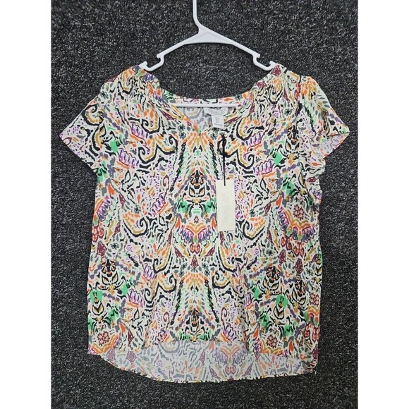 Rachel Zoe Top Women's Small S Artistic Painted Glitter Pattern V-Neck NWT - Picture 9 of 9